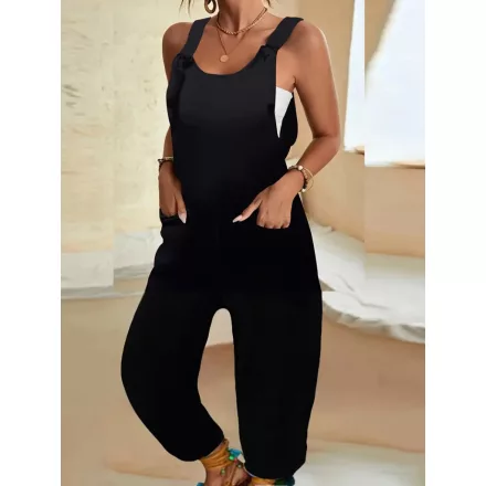 Női fekete kantáros nyári overall, playsuit - ÚJ