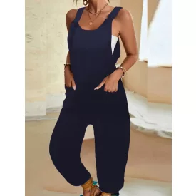Női sötétkék kantáros nyári overall, playsuit - ÚJ