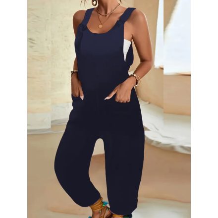 Női sötétkék kantáros nyári overall, playsuit - ÚJ