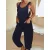 Női sötétkék kantáros nyári overall, playsuit - ÚJ