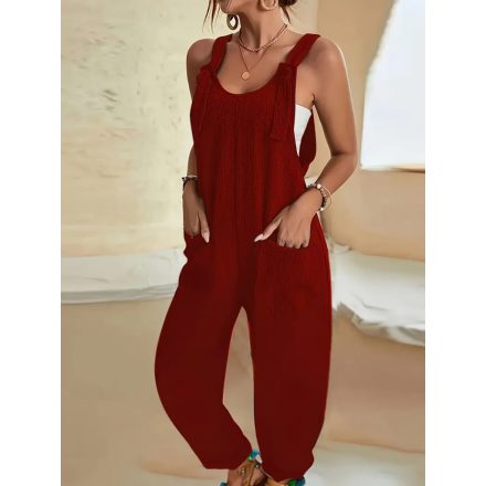 Női bordó kantáros nyári overall, playsuit - ÚJ