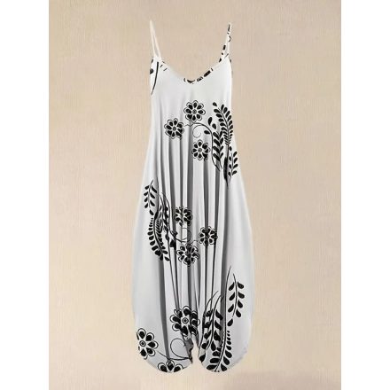 Női fehér virágos nyári overall, playsuit - ÚJ