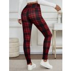Női bordó kockás kockás meleg, bélelt leggings - ÚJ