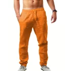 Férfi M-es narancssárga gumis derekú egyszínű lenes nyári vászonnadrág - ÚJ