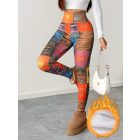 Női bohém mintás szőrmével bélelt meleg leggings - ÚJ