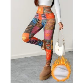 Női bohém mintás szőrmével bélelt meleg leggings - ÚJ