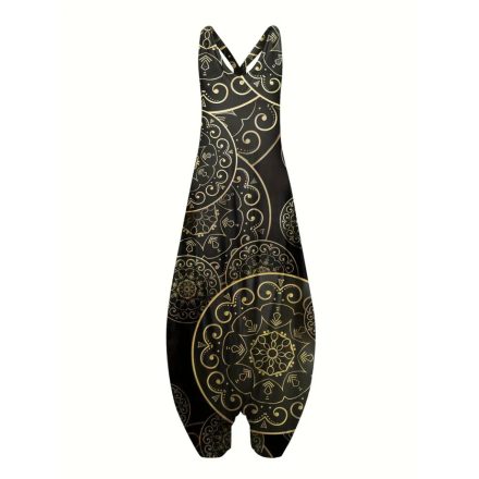 Női L-es fekete-arany mandalamintás hárem nyári overall, playsuit - ÚJ