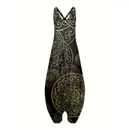 Női XL-es fekete-arany mandalamintás hárem nyári overall, playsuit - ÚJ