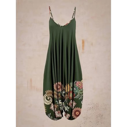 Női zöld virágos hárem nyári overall, playsuit - ÚJ