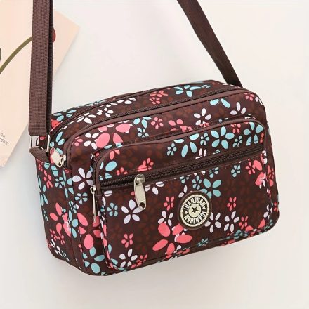 Barna virágos gyöngyvászon oldaltáska, női táska, crossbody - ÚJ