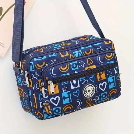 Kék betűs gyöngyvászon oldaltáska, női táska, crossbody - ÚJ