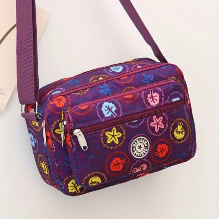 Lila mintás gyöngyvászon oldaltáska, női táska, crossbody - ÚJ