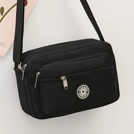   Fekete egyszínű gyöngyvászon oldaltáska, női táska, crossbody - ÚJ