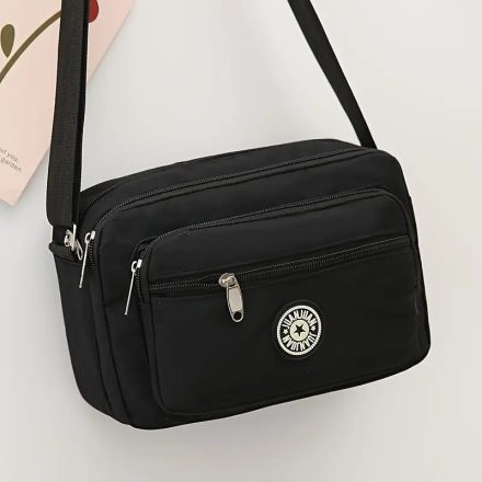 Fekete egyszínű gyöngyvászon oldaltáska, női táska, crossbody - ÚJ