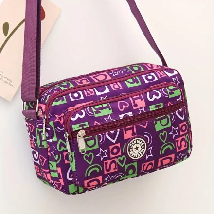 Lila betűs gyöngyvászon oldaltáska, női táska, crossbody - ÚJ
