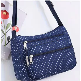   Kék pöttyös gyöngyvászon oldaltáska, női táska, crossbody - ÚJ
