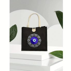   Fekete gonosz szeme-mintás erős vászon füles táska, 22*22 cm - Evil Eye - ÚJ 