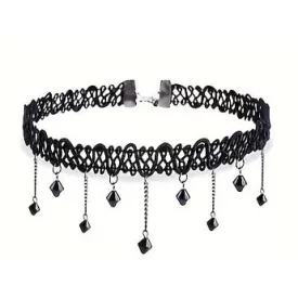   Fekete tetoválás hatású függő díszes choker nyaklánc - ÚJ