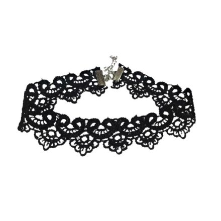 Fekete csipkedíszes textil choker nyaklánc - ÚJ