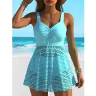 Női XXL-es áttört mintás türkiz tankini - ÚJ