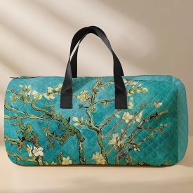   Türkiz sporttáska, sportzsák - Van Gogh: Mandulavirágos (fekete füllel) - ÚJ