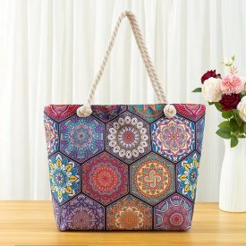   Többszínű mandalamintás erős vászon füles táska, strandtáska - ÚJ 