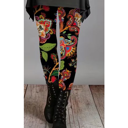 Női M-es fekete pszichedelikus, bohém mintás leggings - ÚJ