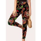 Női M-es fekete pszichedelikus, bohém mintás leggings - ÚJ