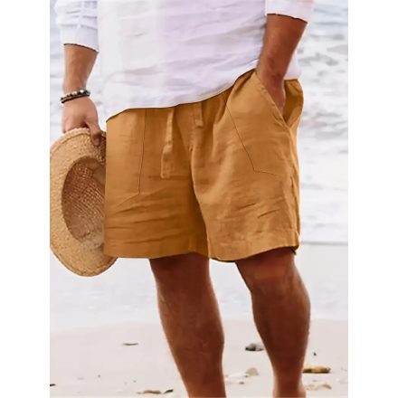 Férfi 3XL-es mustársárga lenes nyári short, rövidnadrág - ÚJ