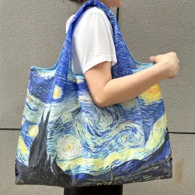   Nagyméretű összehajtható füles bevásárlótáska, szatyor - Van Gogh: Csillagos éj - ÚJ 