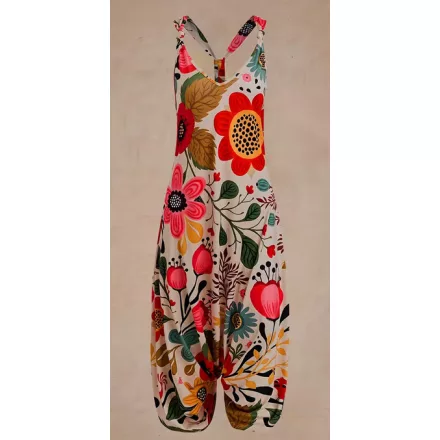 Női S-es fehér virágos nyári overall, playsuit - ÚJ