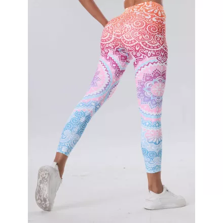 Női L-es fehér-rózsaszín-kék mandalamintás leggings - ÚJ