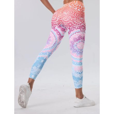 Női fehér-rózsaszín-kék mandalamintás leggings - ÚJ