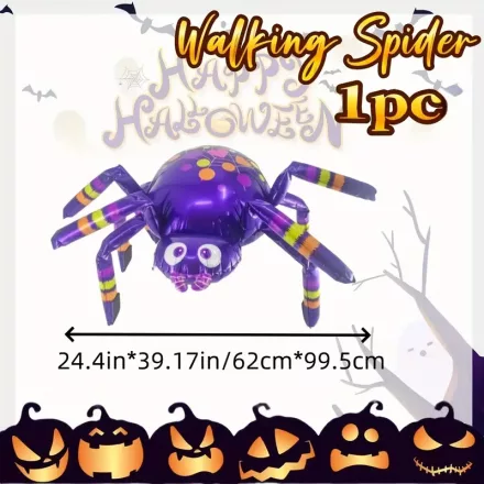 Felfújható lila pók, fólialufi 62x99,5 cm - Halloween - ÚJ