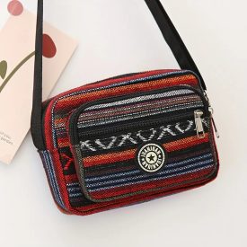   Nepáli szövet oldaltáska, női táska, crossbody, bordó-fekete csíkos - ÚJ