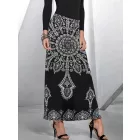 Női XXL-es fekete mandalamintás, elegáns maxiszoknya - ÚJ