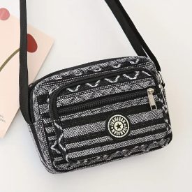   Nepáli szövet oldaltáska, női táska, crossbody, szürke-fekete csíkos - ÚJ