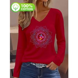 Női piros mandalás pamutfelső - ÚJ
