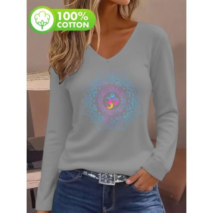 Női szürke mandalás pamutfelső - ÚJ