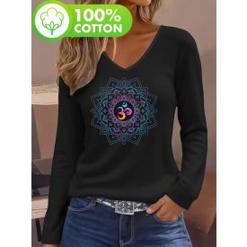 Női fekete mandalás pamutfelső - ÚJ