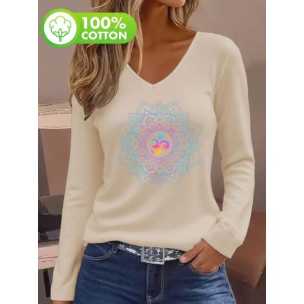 Női törtfehér mandalás pamutfelső - ÚJ