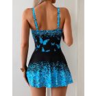 Női XXL-es fekete-kék lepkés, pillangós tankini - ÚJ