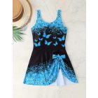 Női fekete-kék lepkés, pillangós tankini - ÚJ