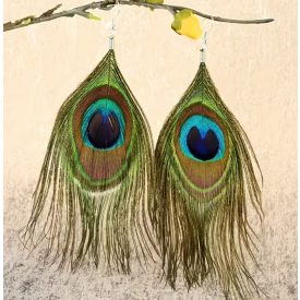   Nagyméretű pávamintás, pávatoll fülbevaló (kb 17 cm hosszú) - ÚJ