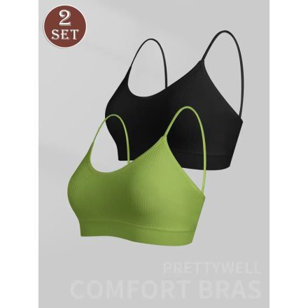 Női XL-es zöld és fekete sportmelltartó, bordás anyagú melltartó, 2 db egyben - ÚJ