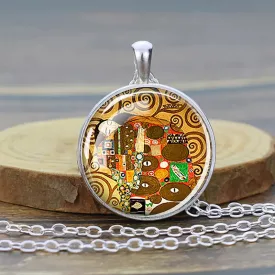   Színes festményes medál és nyaklánc - Gustav Klimt - ÚJ