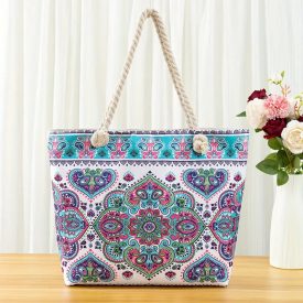   Színes keleti mintás erős vászon füles táska, strandtáska - ÚJ 