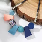 Geometrikus alakzatos fa nyaklánc, kék-rózsaszín - ÚJ