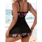 Női XL-es fekete virágos tankini - ÚJ