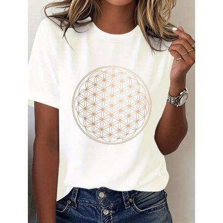 Női XXL-es fehér pamut élet virága mintás póló - ÚJ